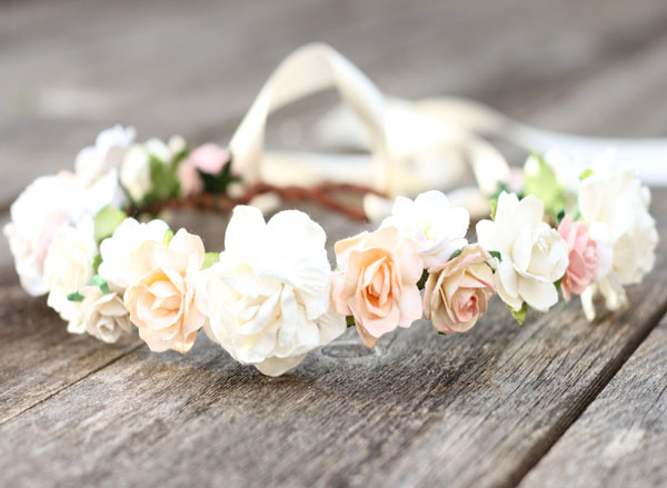 Rose Ivory Peach Flower Wedding Crown Floral Headpiece 